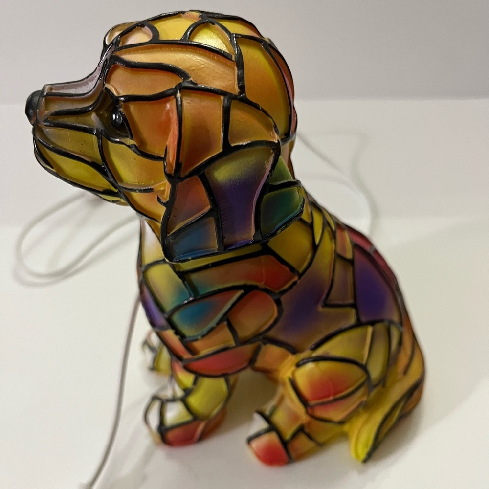 Stained Glass look Dog Art night light tabletop decor with stained resin design. - Picture 3 of 9